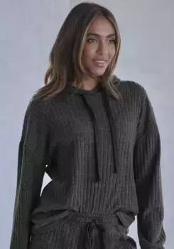 Толстовка LASCANA "толстовка с капюшоном", в крапинку с завязкой и перекрытием плеч, костюм для отдыха, антрацит