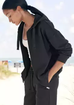 Толстовка LASCANA "Жакет для отдыха", из натурального хлопка, одежда для дома, черный