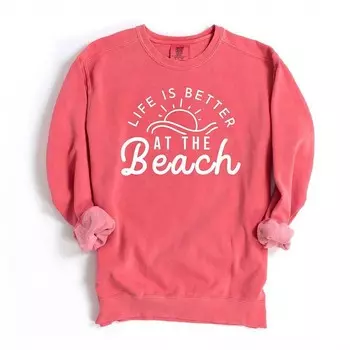 Толстовка Life Is Better At The Beach, окрашенная в одежду Sun Simply Sage Market, цвет Watermelon