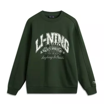 Толстовка LiNing Sports Life Collection унисекс с флисовой подкладкой цвета морской волны и зеленым цветом
