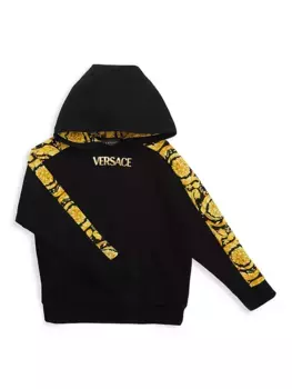 Толстовка Little Kid's с фольгированным принтом и логотипом Barocco Versace, цвет black gold