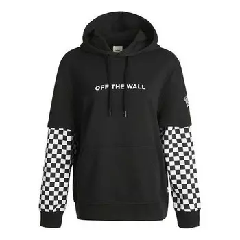 Толстовка logo embroidered checkerboard print hoodies 'black white' Vans, черный