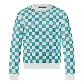 Толстовка LOUIS VUITTON FW21 Grid Round Neck Long Sleeves Couple Style Blue White Colorblock, белый