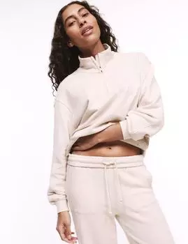 Толстовка Lounge из чистого хлопка с застежкой-молнией на четверть длины B by Boutique, цвет Oatmeal