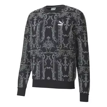 Толстовка luxe aop crew casual sports round neck pullover knit black Puma, черный