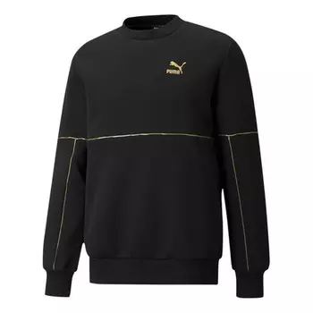 Толстовка luxe crew embroidered logo sports round neck knit pullover black Puma, черный