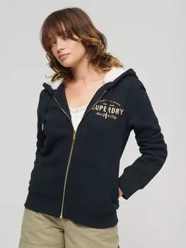 Толстовка Luxe с металлизированным логотипом на молнии спереди Superdry, затмение темно-синий