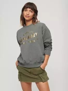 Толстовка Luxe с металлизированным логотипом Superdry, насыщенный древесный уголь мергель