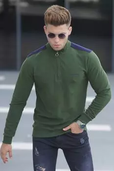 Толстовка мужская Madmext с полосками на плечах, хаки