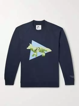 Толстовка Maison Kitsun из хлопкового джерси с логотипом и принтом AND WANDER, нави