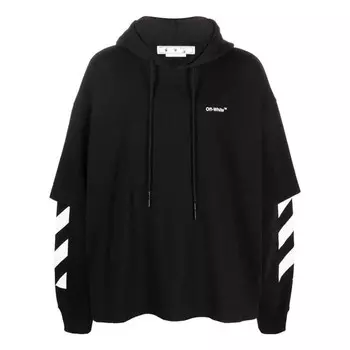 Толстовка Men's OFF-WHITE Solid Color Stripe Printing Design Hooded Long Sleeves Black, мультиколор