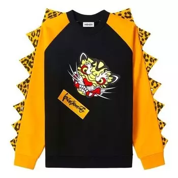 Толстовка men's ss21 leopard print printing splicing ribbed raglan sleeve black Kenzo, черный