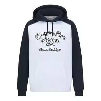 Толстовка men's ss22 embroidered logo pattern loose hooded colorblock long sleeves white Dior, белый