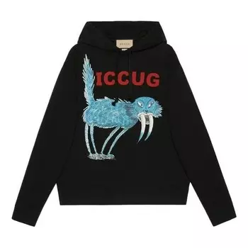 Толстовка men's x freya hartas crossover fw21 animal printing drawstring black Gucci, черный
