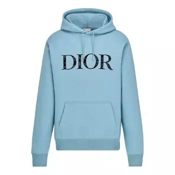 Толстовка men's x peter doig crossover fw21 cotton fleece material light blue Dior, голубой