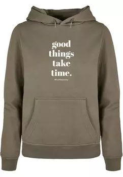 Толстовка Merchcode GOOD THINGS TAKE TIME, пятнистый зеленый