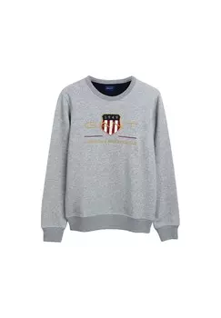 Толстовка мужская - Archive Shield C-образный вырез, свитер, круглый вырез, микс хлопка GANT, серый