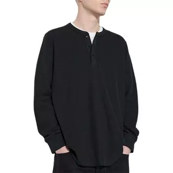 Лонгслив мужской Uniqlo с воротником на пуговицах, черный