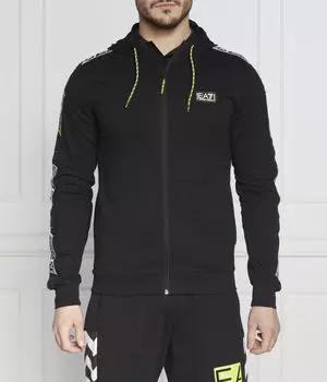 Толстовка мужская Ea7 с капюшоном и лампасами на рукавах, черный