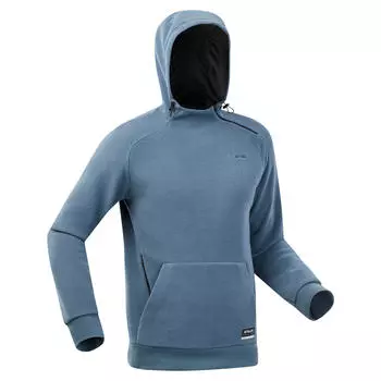 Толстовка мужская флисовая Quechua MH100 с капюшоном для походов, сине-серый