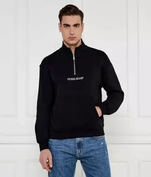 Толстовка мужская Guess Jeans хлопковая с воротником на молнии, черный