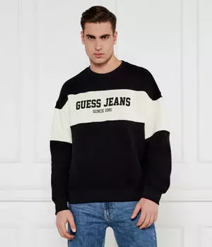 Толстовка мужская Guess Jeans с логотипом утепленная, черный/белый