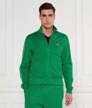 Толстовка мужская Lacoste на молнии с полосками на рукавах, зеленый