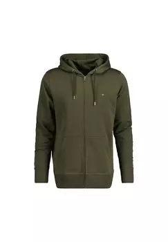 Толстовка мужская - REGULAR SHIELD FULL ZIP HOODIE, капюшон, микс хлопка GANT, зеленый