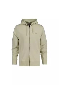 Толстовка мужская - REGULAR SHIELD FULL ZIP HOODIE, капюшон, микс хлопка GANT, бежевый