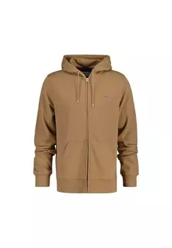 Толстовка мужская - REGULAR SHIELD FULL ZIP HOODIE, капюшон, микс хлопка GANT, хаки
