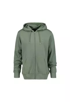 Толстовка мужская - REGULAR SHIELD FULL ZIP HOODIE, капюшон, микс хлопка GANT, цвет Gr_n (dry Green)