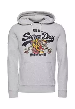 Толстовка мужская - VINTAGE NARRATIVE HOOD, смесовый хлопок, капюшон, принт, одноцветное изделие Superdry., цвет Hellgrau