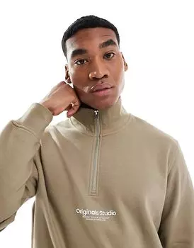 Толстовка на молнии 1/4 с логотипом в цвете шалфея Jack & Jones