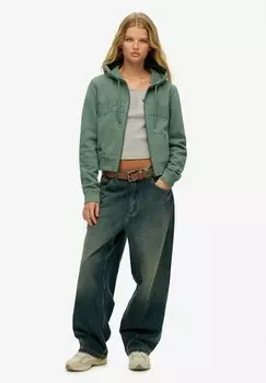 Толстовка на молнии ATHLETIC ESSENTIALS TONAL CROPPED Superdry, зеленый