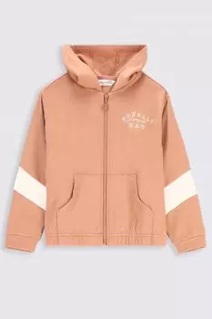 Толстовка на молнии Coccodrillo пудрово-розовый с капюшоном и надписью