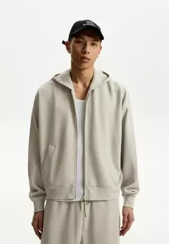 Толстовка на молнии CROPPED BOXY FIT Bershka, светло-серый