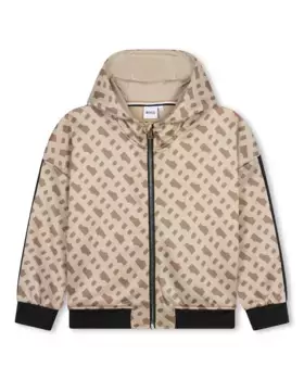 Толстовка на молнии для девочек с монограммным принтом BOSS Kidswear, светло-коричневый