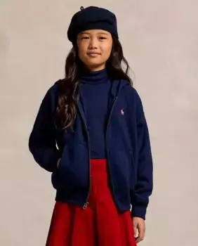 Толстовка на молнии для девочки темно-синего цвета Polo Ralph Lauren