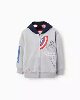 Толстовка на молнии для мальчика с капюшоном с изображением Капитана Америки Zippy, серый