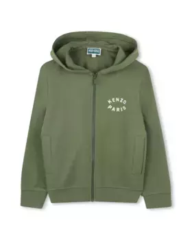 Толстовка на молнии для мальчика с рисунком сзади Kenzo Kids, зеленый