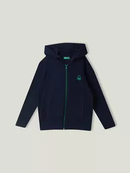 Толстовка на молнии для мальчиков с капюшоном и принтом с длинными рукавами Benetton