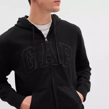 Толстовка на молнии из флиса с капюшоном и вышитым логотипом Gap, черный