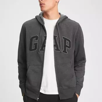 Толстовка на молнии из флиса с капюшоном и вышитым логотипом Gap, серый