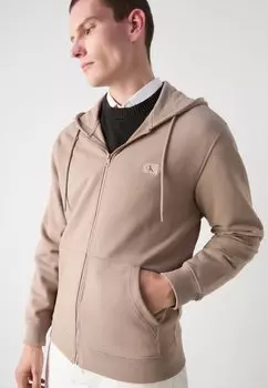 Толстовка на молнии LABEL ZIP THROUGH HOODIE Calvin Klein Jeans, коричневый