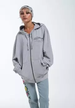 Толстовка на молнии MONO ACID FLAMING SKULL Ed Hardy, серый