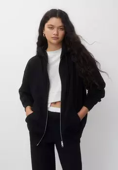 Толстовка на молнии Oversize PULL&BEAR, черный