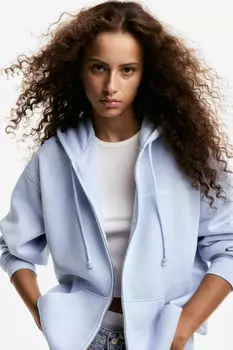 Толстовка на молнии оверсайз с принтом H&M, синий