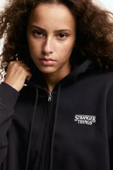 Толстовка на молнии оверсайз с принтом H&M, серый