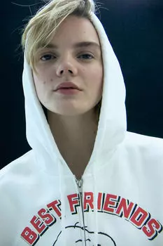 Толстовка на молнии оверсайз с принтом H&M, бежевый