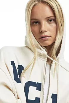 Толстовка на молнии оверсайз с принтом H&M, бежевый